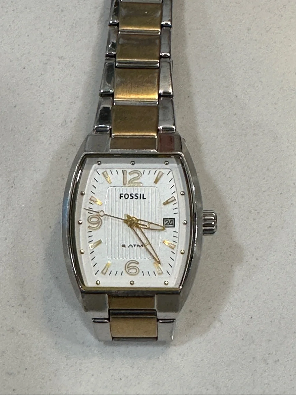 Two Tone Silver Gold Tonneau Date Watch Classic Stainless Steel Minimalist